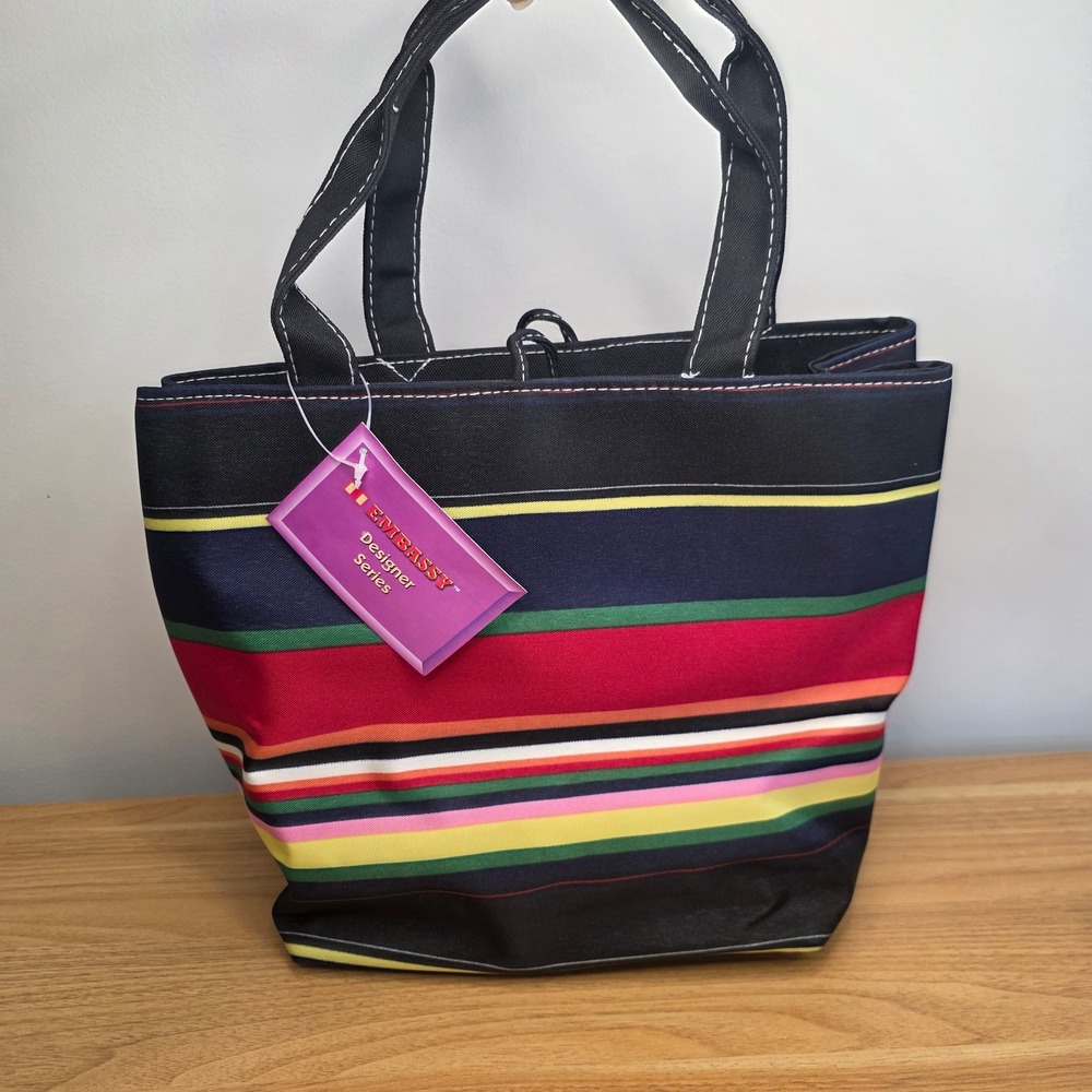 New Embassy Designer Series Multicolor Striped Canvas‎ Tote Bag LUPURSE56